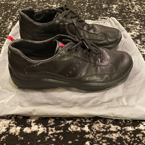 Vintage Prada Black Men's Leather Lace-up Sneakers Eagle Nero 4E 1830 - Picture 3 of 6